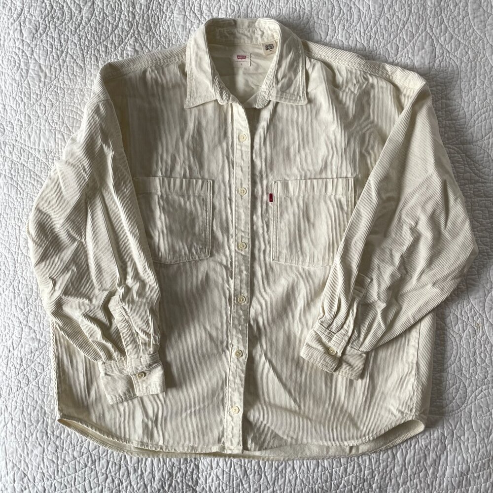 Levi's® Women's Cotton Corduroy Over-Shirt Button Down Pleated White Large